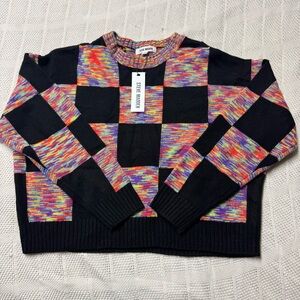 Steve Madden Small Colorful Checkered Crewneck Sweater Cropped Oversized